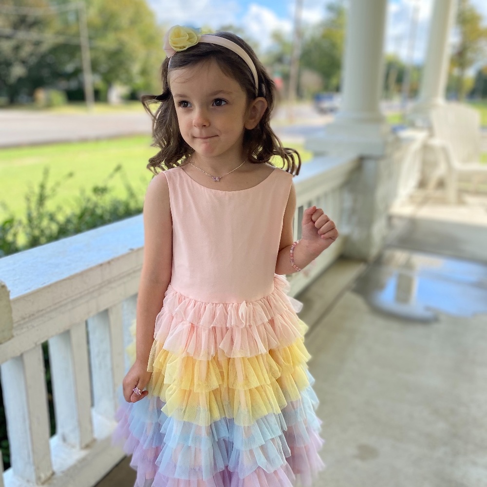 Janie and Jack size 4 rainbow dress and matching headband